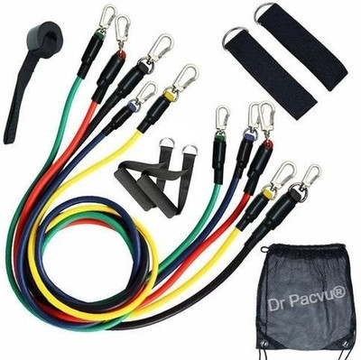 Dr Pacvu 11Pcs Resistance Bands Elastic Rubber Rope Sport Expander Bodybuilding Exercise Resistance Tube(Multicolor)