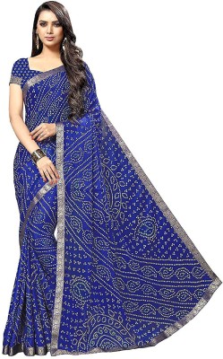 REBOOT FASHIONS Printed Bandhani Chiffon Saree(Blue)