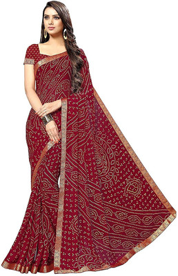 REBOOT FASHIONS Printed Bandhani Chiffon Saree(Maroon)