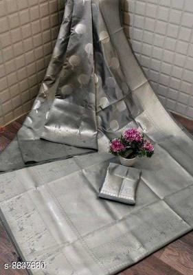 Amrut Collection Woven Banarasi Silk Blend Saree(Grey)