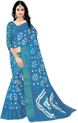 VCREATION Self Design Bandhani Linen Saree(Blue)