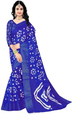 Marabout Self Design Bandhani Linen Saree(Blue)