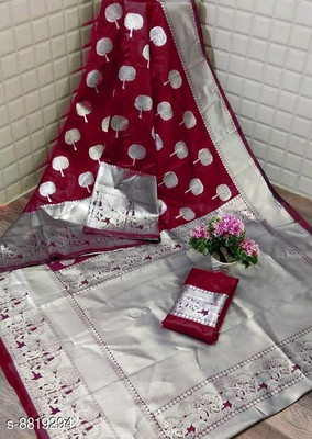 Amrut Collection Woven Banarasi Silk Blend Saree(Red)