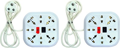 Tool Point 6 Amp 4+4 Ports Extension Socket with Switch Button Pack of 02 8  Socket Extension Boards(White, 2 m)