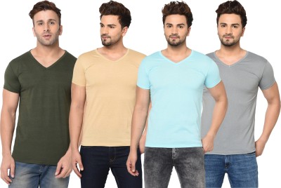 Jangoboy Solid Men V Neck Light Blue, Green, Beige, Grey T-Shirt