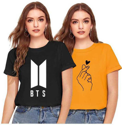 PicPok Printed Women Round Neck Black, Yellow T-Shirt