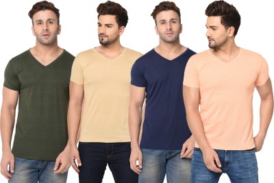 Jangoboy Solid Men V Neck Green, Blue, Orange, Beige T-Shirt