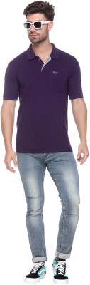 RYTONZ Solid Men Polo Neck Purple T-Shirt