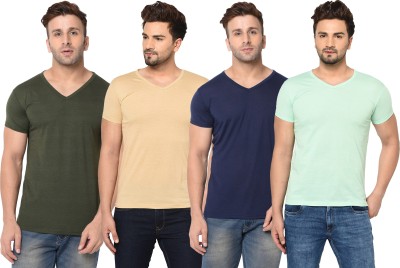 Adorbs Solid Men V Neck Green, Blue, Beige, Light Green T-Shirt