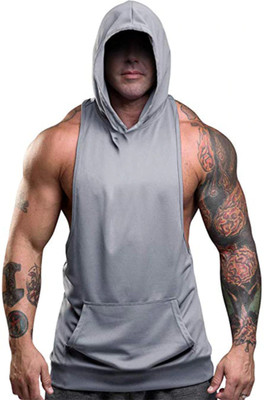 hot button Solid Men Hooded Neck Grey T-Shirt