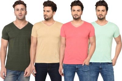 Adorbs Solid Men V Neck Green, Pink, Beige, Light Green T-Shirt