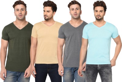 Tivy Solid Men V Neck Light Blue, Green, Beige, Grey T-Shirt