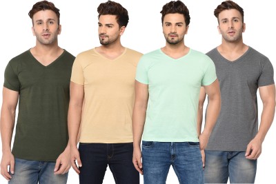 Adorbs Solid Men V Neck Green, Beige, Grey, Light Green T-Shirt