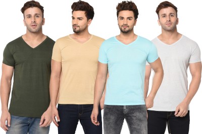 Tivy Solid Men V Neck Light Blue, Green, Beige, Grey T-Shirt