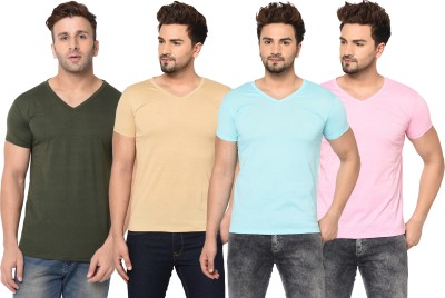 Adorbs Solid Men V Neck Light Blue, Green, Pink, Beige T-Shirt