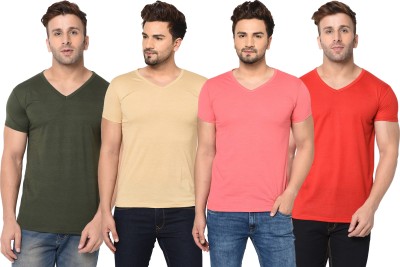 Adorbs Solid Men V Neck Red, Green, Pink, Beige T-Shirt