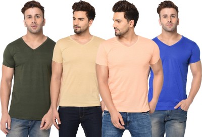 Jangoboy Solid Men V Neck Green, Blue, Orange, Beige T-Shirt