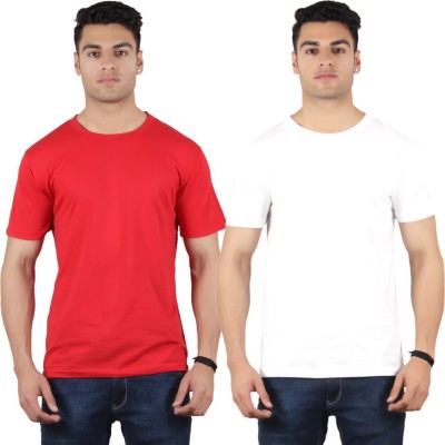 DIAZ Solid Men Round Neck Red, Yellow T-Shirt