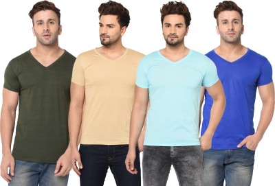 Tivy Solid Men V Neck Light Blue, Green, Blue, Beige T-Shirt