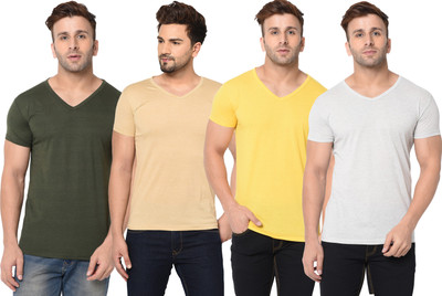 Adorbs Solid Men V Neck Multicolor T-Shirt
