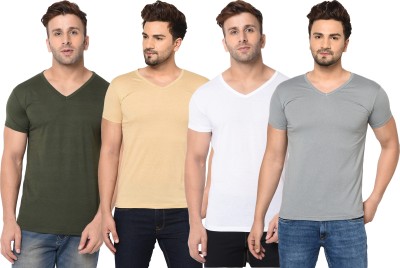 Adorbs Solid Men V Neck Green, White, Beige, Grey T-Shirt