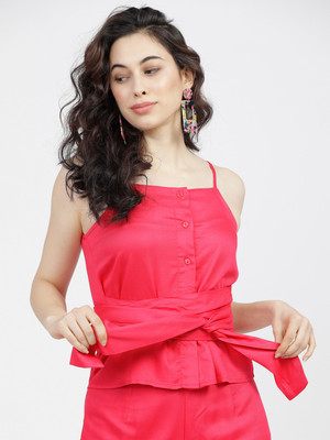 Tokyo Talkies Casual Solid Women Pink Top