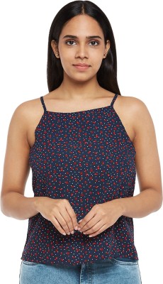 PEOPLE Casual Sleeveless Printed Women Blue Top