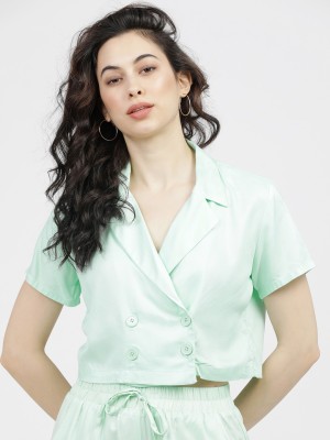 Tokyo Talkies Casual Solid Women Green Top