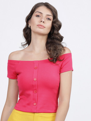 Tokyo Talkies Casual Solid Women Pink Top