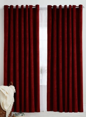 Panipat Textile Hub 213.5 cm (7 ft) Polyester Door Curtain (Pack Of 2)(Solid, Maroon)