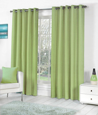 Panipat Textile Hub 213 cm (7 ft) Door Polyester Curtain (Pack Of 2)(Light Green, Solid)