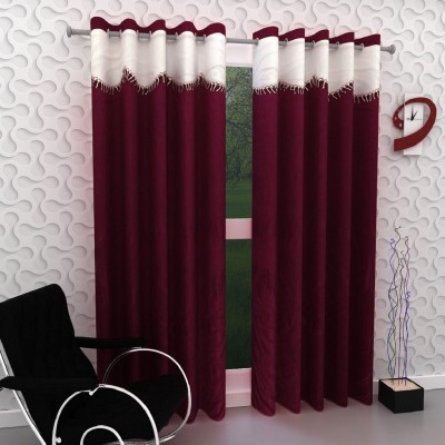 Panipat Textile Hub 213 cm (7 ft) Polyester Door Curtain (Pack Of 2)(Solid, Maroon)
