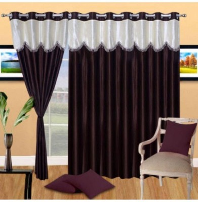 Panipat Textile Hub 214 cm (7 ft) Polyester Semi Transparent Door Curtain (Pack Of 2)(Solid, Brown)