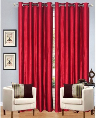 Panipat Textile Hub 152.4 cm (5 ft) Polyester Window Curtain (Pack Of 2)(Solid, Red)