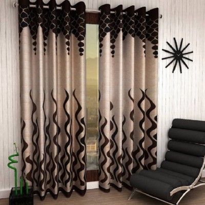 Phyto Home 213 cm (7 ft) Polyester Semi Transparent Door Curtain (Pack Of 2)(Floral, Brown Wave)