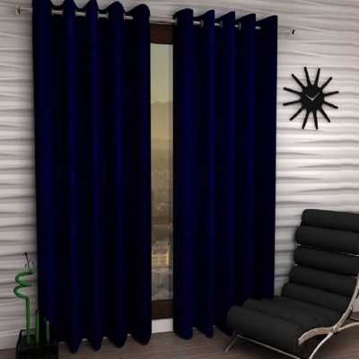 BELLA TRUE 213 cm (7 ft) Polyester Semi Transparent Door Curtain (Pack Of 2)(Solid, Navy Blue)