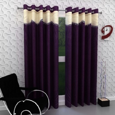 Panipat Textile Hub 152 cm (5 ft) Polyester Semi Transparent Window Curtain (Pack Of 2)(Floral, Purple)