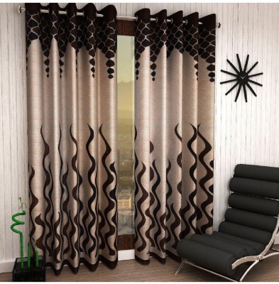 Panipat Textile Hub 213 cm (7 ft) Polyester Door Curtain (Pack Of 2)(Floral, Brown)