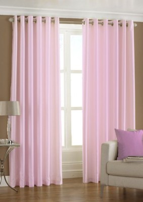 Panipat Textile Hub 213 cm (7 ft) Polyester Door Curtain (Pack Of 2)(Solid, Pink)