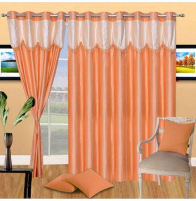Panipat Textile Hub 153 cm (5 ft) Polyester Semi Transparent Window Curtain (Pack Of 2)(Solid, Orange)