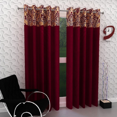 Panipat Textile Hub 152 cm (5 ft) Window Polyester Semi Transparent Curtain (Pack Of 2)(Maroon, Floral)