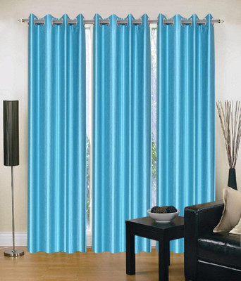 Panipat Textile Hub 213 cm (7 ft) Polyester Semi Transparent Door Curtain (Pack Of 3)(Solid, Light Blue)