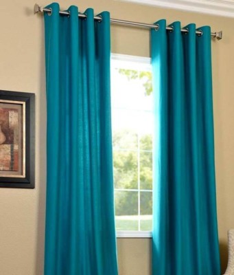 Panipat Textile Hub 213 cm (7 ft) Polyester Door Curtain (Pack Of 2)(Solid, Aqua)
