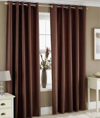 Panipat Textile Hub 213 cm (7 ft) Polyester Door Curtain (Pack Of 2)(Solid, Brown)