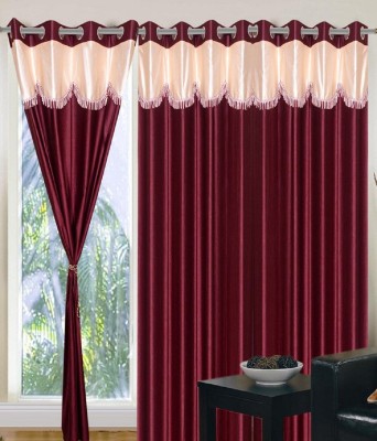 Panipat Textile Hub 152 cm (5 ft) Polyester Semi Transparent Window Curtain (Pack Of 3)(Abstract, Maroon)