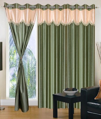 Panipat Textile Hub 213 cm (7 ft) Polyester Semi Transparent Door Curtain (Pack Of 3)(Abstract, Green)