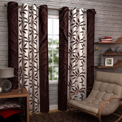 BELLA TRUE 152 cm (5 ft) Window Polyester Semi Transparent Curtain (Pack Of 2)(Brown, Floral)