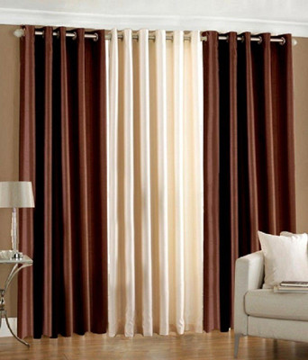 Panipat Textile Hub 213 cm (7 ft) Polyester Semi Transparent Door Curtain (Pack Of 3)(Solid, Brown:Cream)