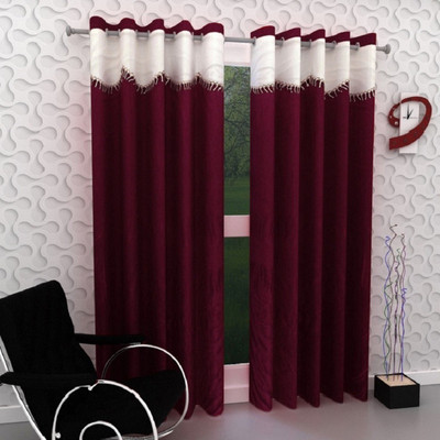 Panipat Textile Hub 274 cm (9 ft) Polyester Semi Transparent Long Door Curtain (Pack Of 2)(Floral, Maroon)