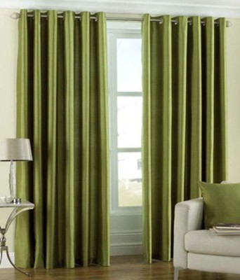 Panipat Textile Hub 213.5 cm (7 ft) Polyester Blackout Door Curtain (Pack Of 2)(Solid, Green)